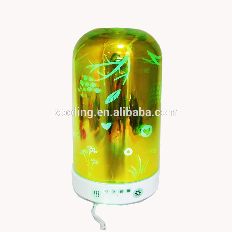 Gold Heart  3D Glass Ultrasonic Humidifier, Aroma Essential Oil Diffuser,7 LED Night Lights