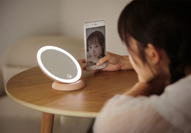 Mini Table top pocket portable smart vanity LED round makeup mirror