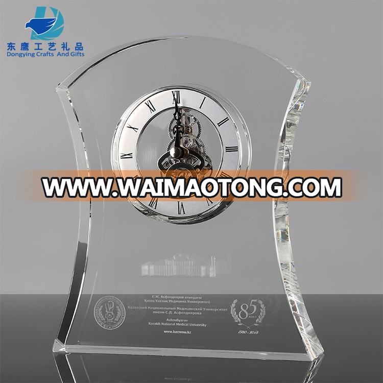 High quality antique crystal clock with text engraved custom clock