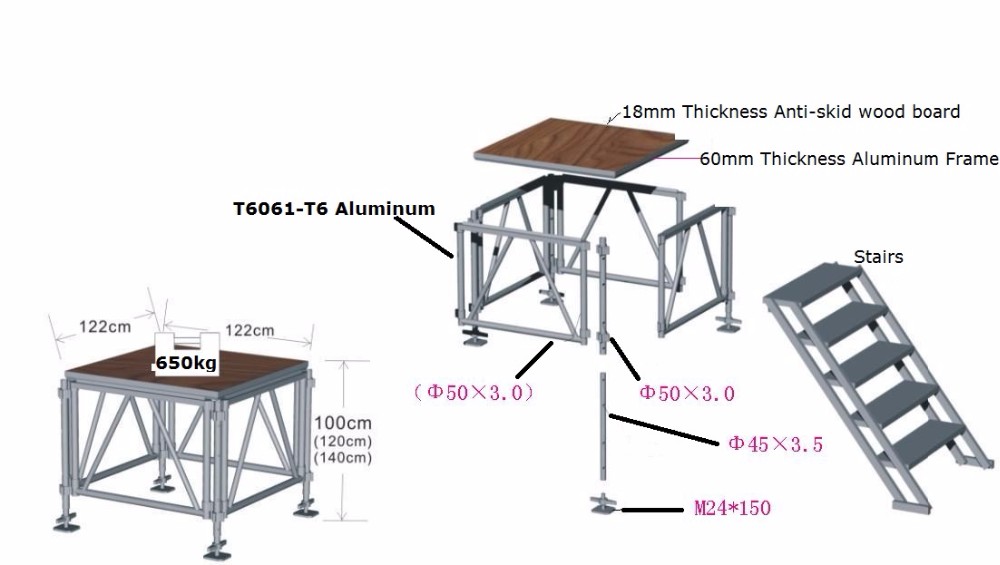 Outdoor black combined stage anti skid plywood stage platform