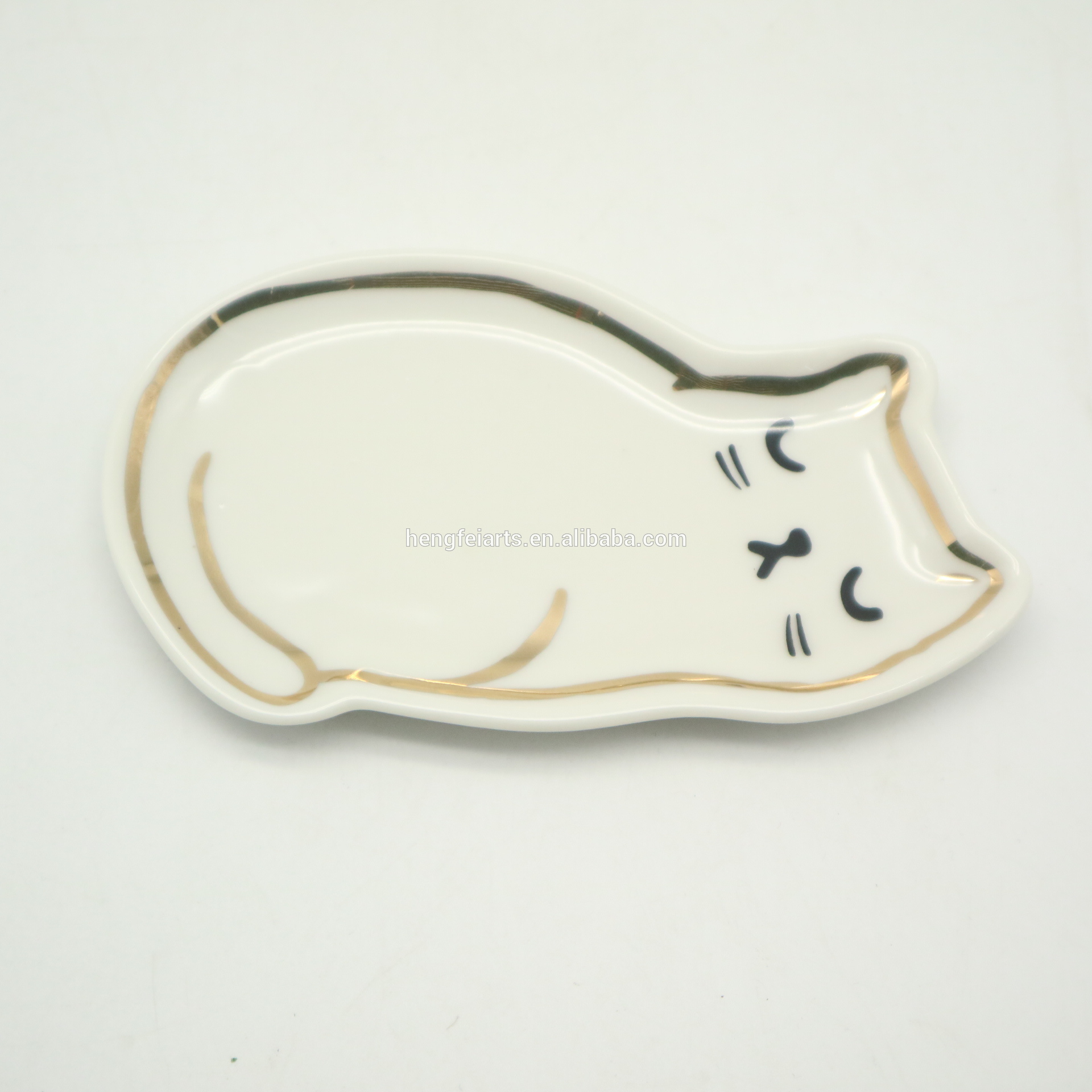 Custom Ceramic Golden Cat Shape Trinket Dish Jewelry dish For Wedding Gift, Home decoration