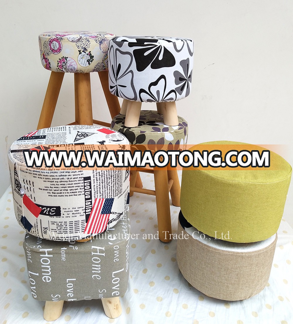 2017 High quality Wooden Fabric Ottoman fashionable modern furniture, Small Round Foot Rest Stool Wooden Fabric Footstools