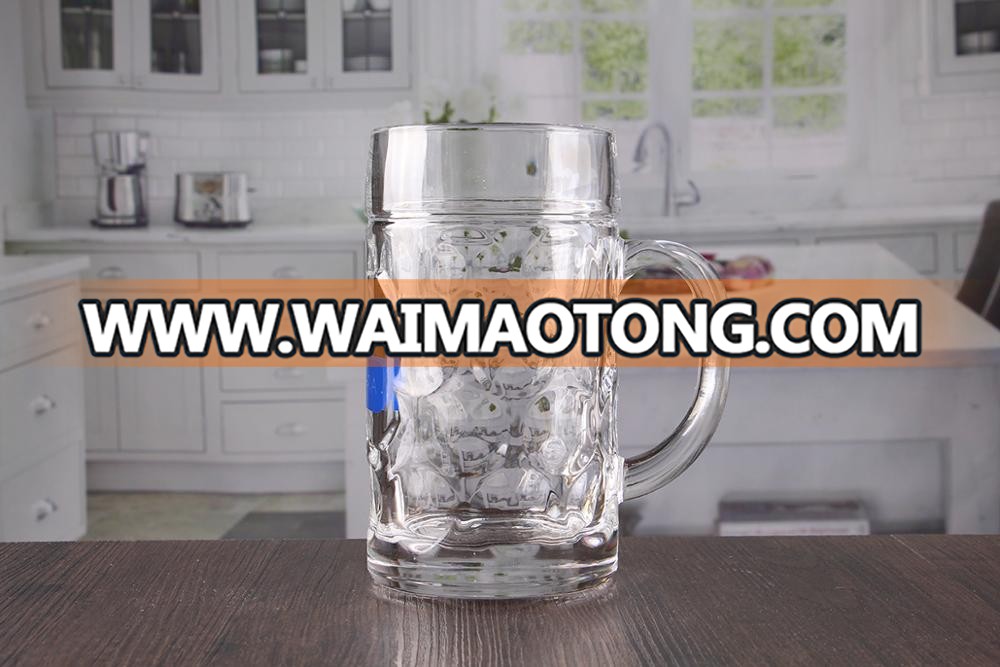 Dimpled beer glasses handled extra large beer glass 1 liter beer mug with handle