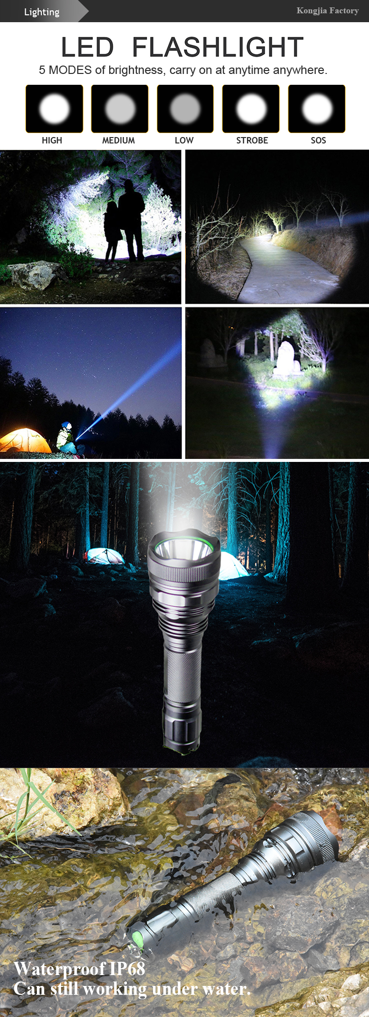 Rechargeable flashlight Hot Sales LED on Amazon flashlight torches with 5 models lights