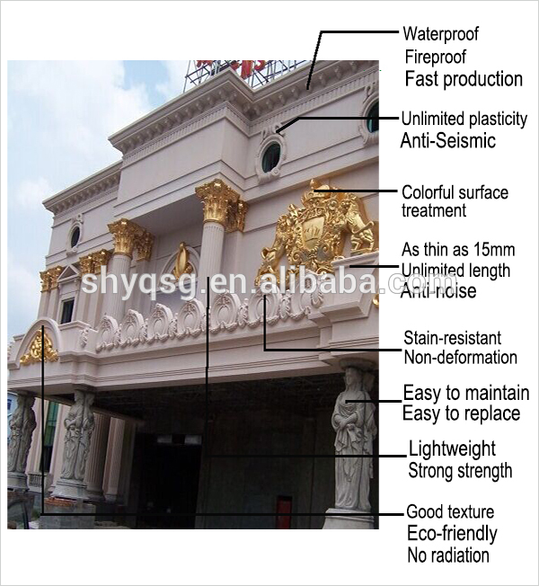 Exterior Light Weight EPS Decoration Eave Parapet Moulding With Dentil Or Corbel