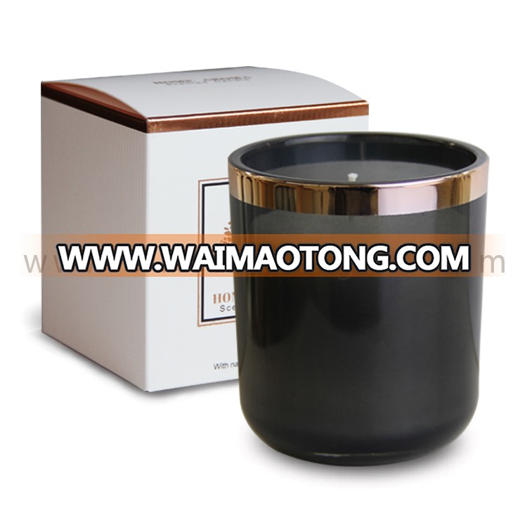 Black Glass Candle Holder With Gold Rim scented luxury gift soy candle wholesale