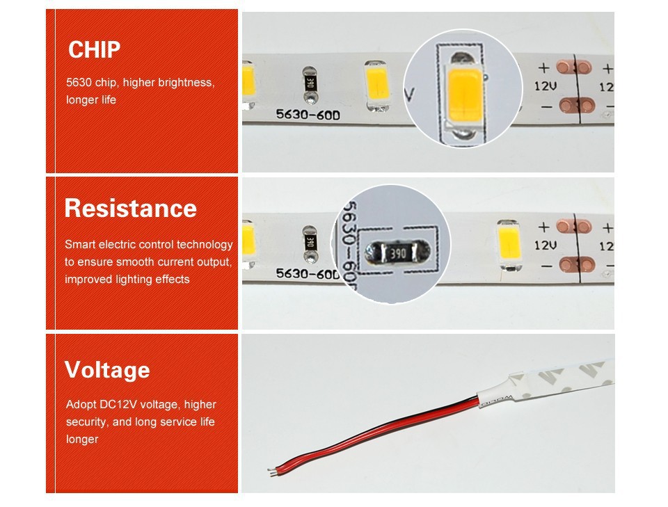 Flexible LED Strip 5630 SMD 60LED/M 5 Meter 300LED Non-waterproof IP20 high brightness light