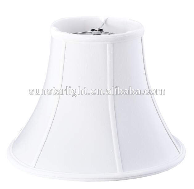 Pure White Slikette Shantung Bell W/Piping And Chrome Spider Lampshade New