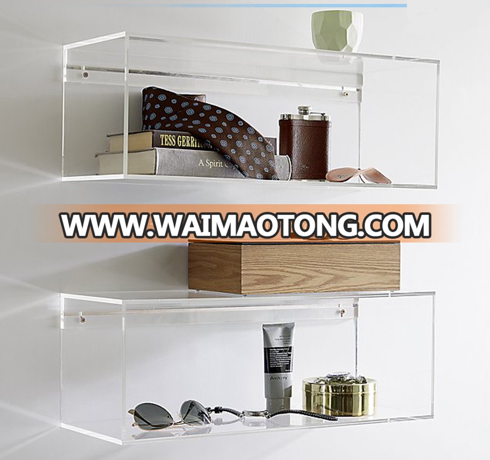 Clear Acrylic Customized Lucite Hanging Wall Book Floating Shelf Wall Mount Cube Shelves