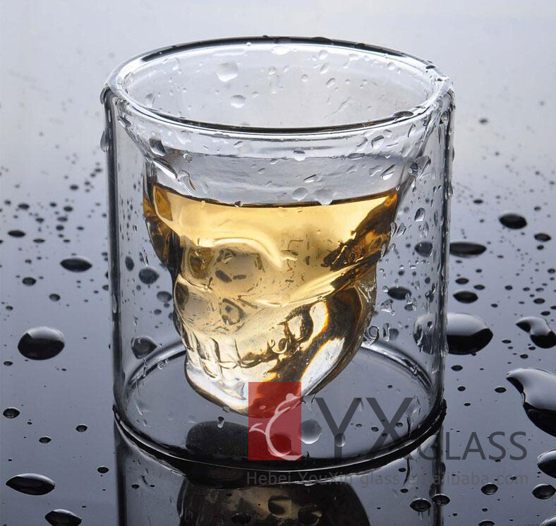 250ml creative and stylish skull shape double wall glass beer cups