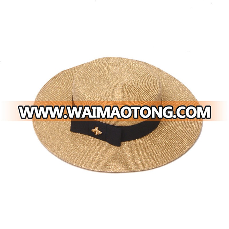 Spring and summer retro woven straw hat lady fashion wide-brimmed hat sunscreen tourmaline flat cap