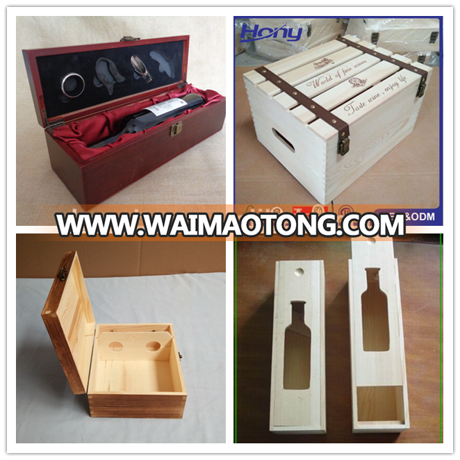 Natural Pine Wood Wine Glass Carrying Case Holder Packaging Box with Window for Double Bottle