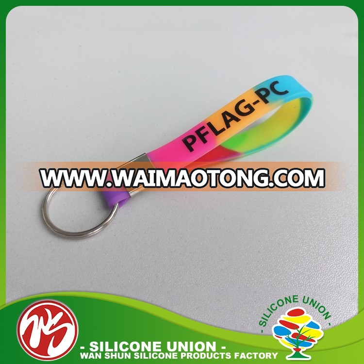 Personalized silicone wristband keychain/ Customized Cheap Mix Color Silicone Keychains