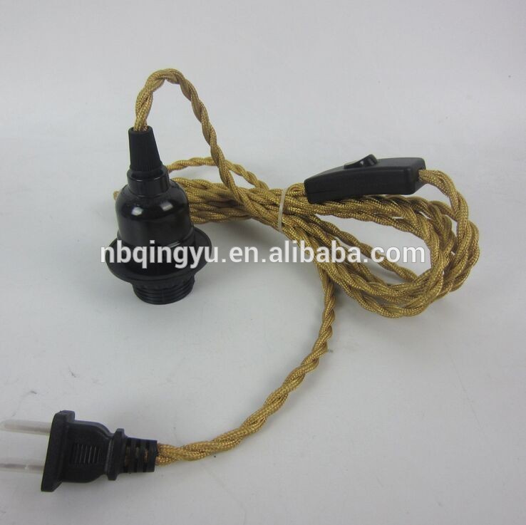 E27 aluminium lamp holder with cloth covered wire and plug textile power cord colors