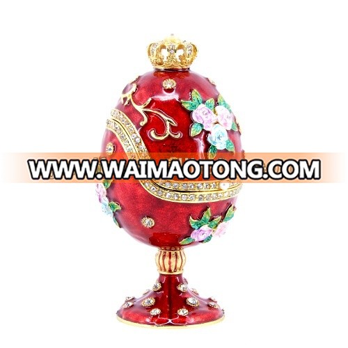 Elegant blue flower faberge egg metal trinket box enamel craft gift item decoration QF3399