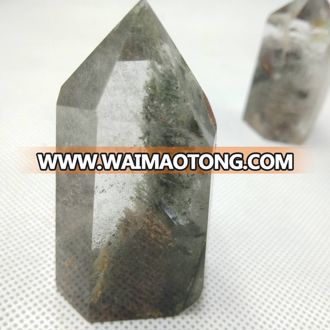 Natural green phantom quartz crystal wands healing Scenic points for sale