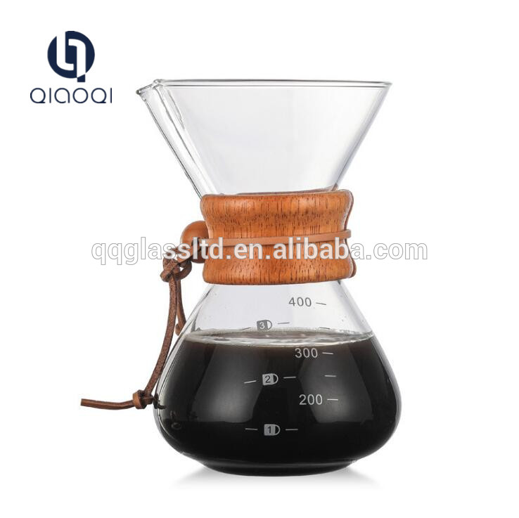 Handmade Glass coffee maker pot with wooden insulation