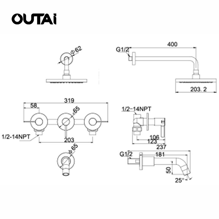 Luxury bathroom wall mounted thermostatic hidden shower mixer