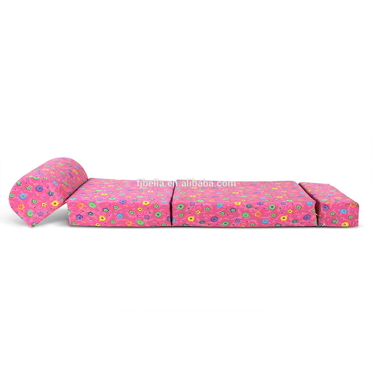 4 Inch Folding Mattress and Sofa with Removable Indoor / Outdoor Studio Chair Sleepe Fabric Cover Pink Flower