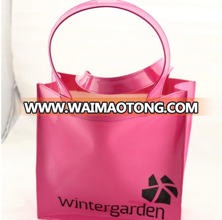 custom high quality glossy PVC leather bag PVC woman shopping bag