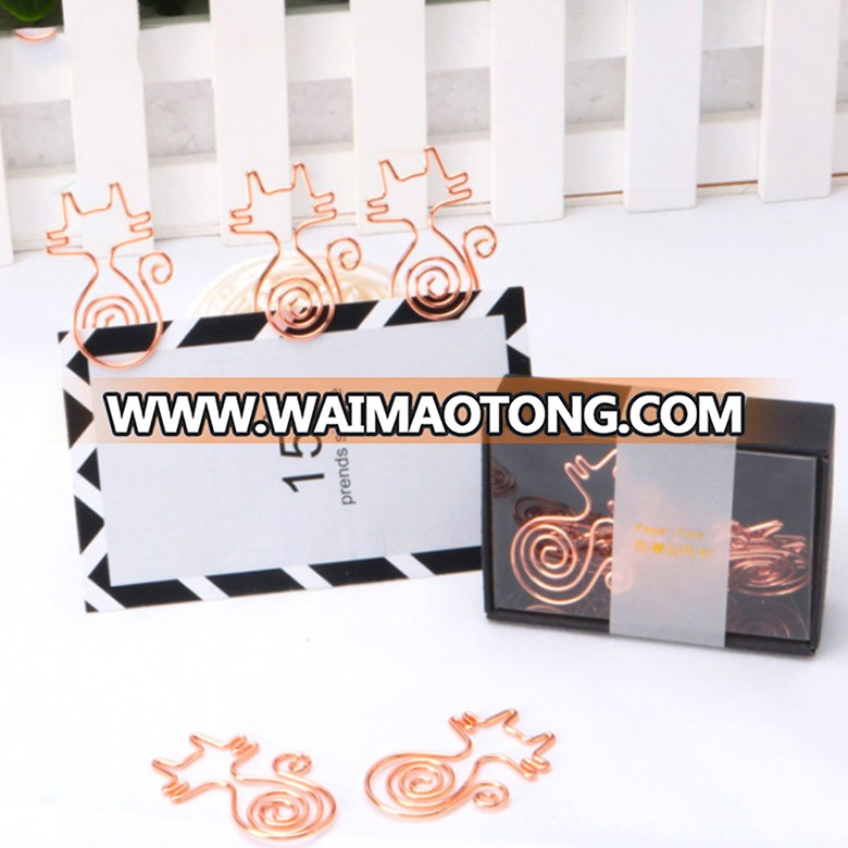 Custom cute animal cat shape stationery products rose gold paper clips