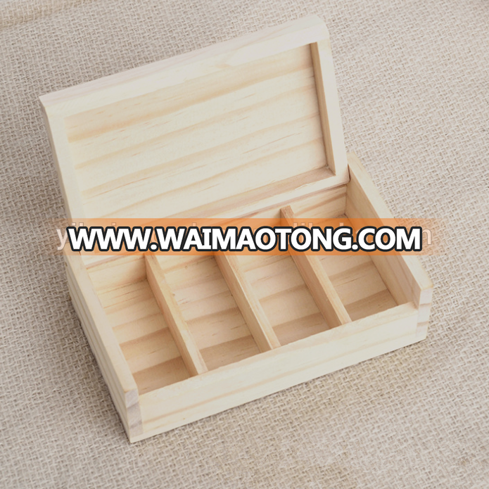 Engraved Solid pine wood box 4 grid wooden essential oil box