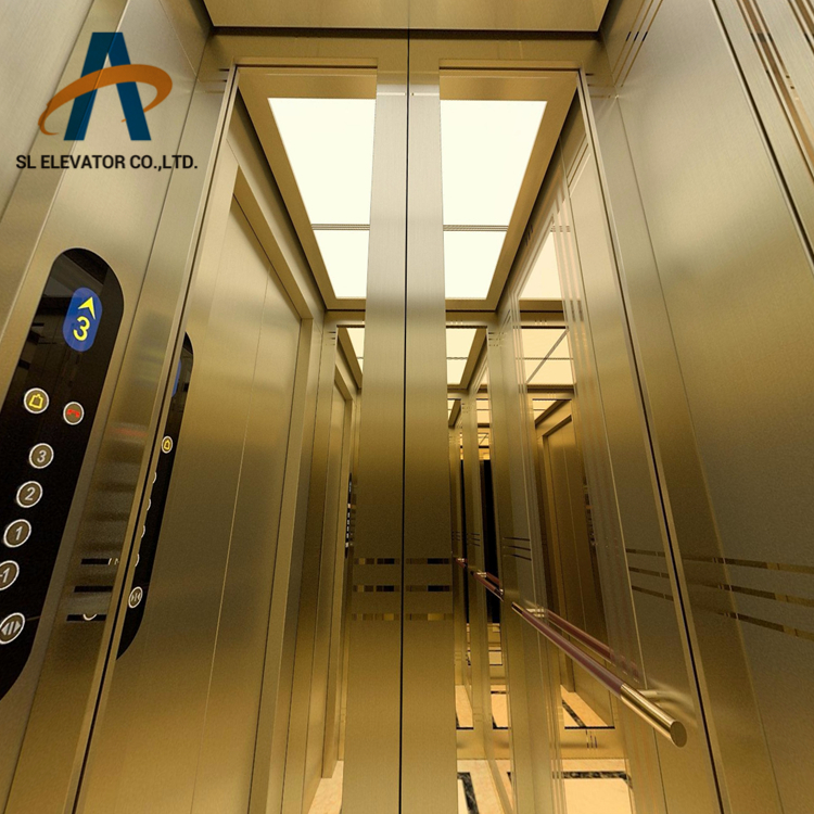 China factory luxury design Gold metal texture Villa house passenger elevator lifts