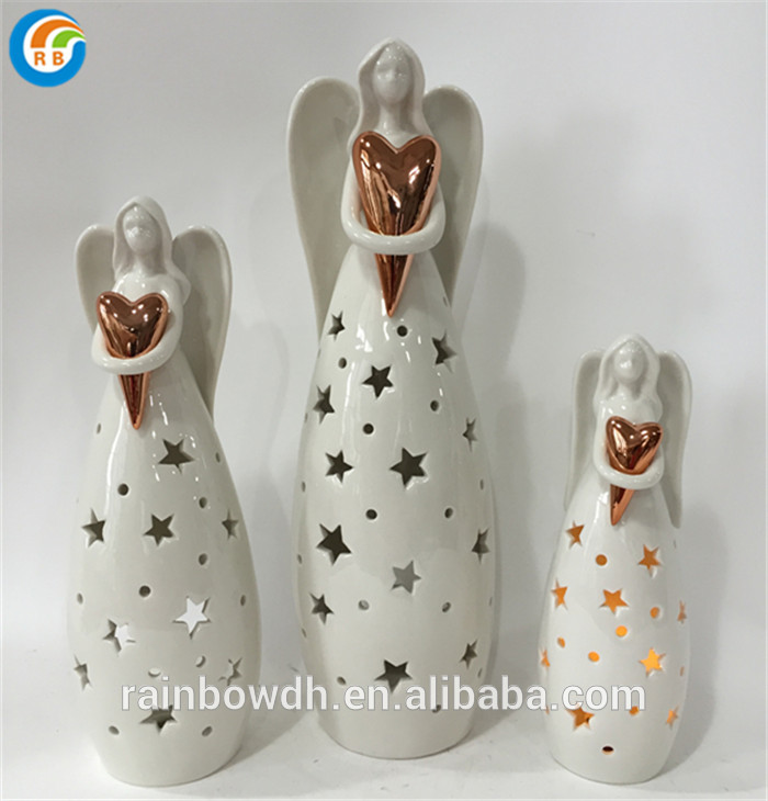 Tall Angel Shape Ceramic Lantern with Led Light Christmas Decoration