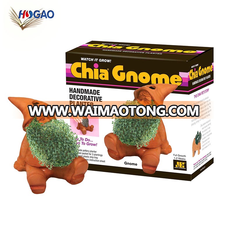 Novelty gift wholesale OEM decorative red pottery gnome chia pets for any occasion