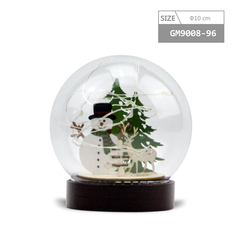 DIY LED light Mouth Blowing Christmas Decoration Glass globe ball with wooden figure snowman and tree inside