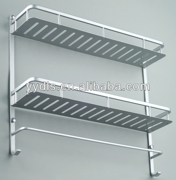 Wall Mounted Aluminum Bathroom Shelves 2 Layer Bathroom Holder Rack With Hook