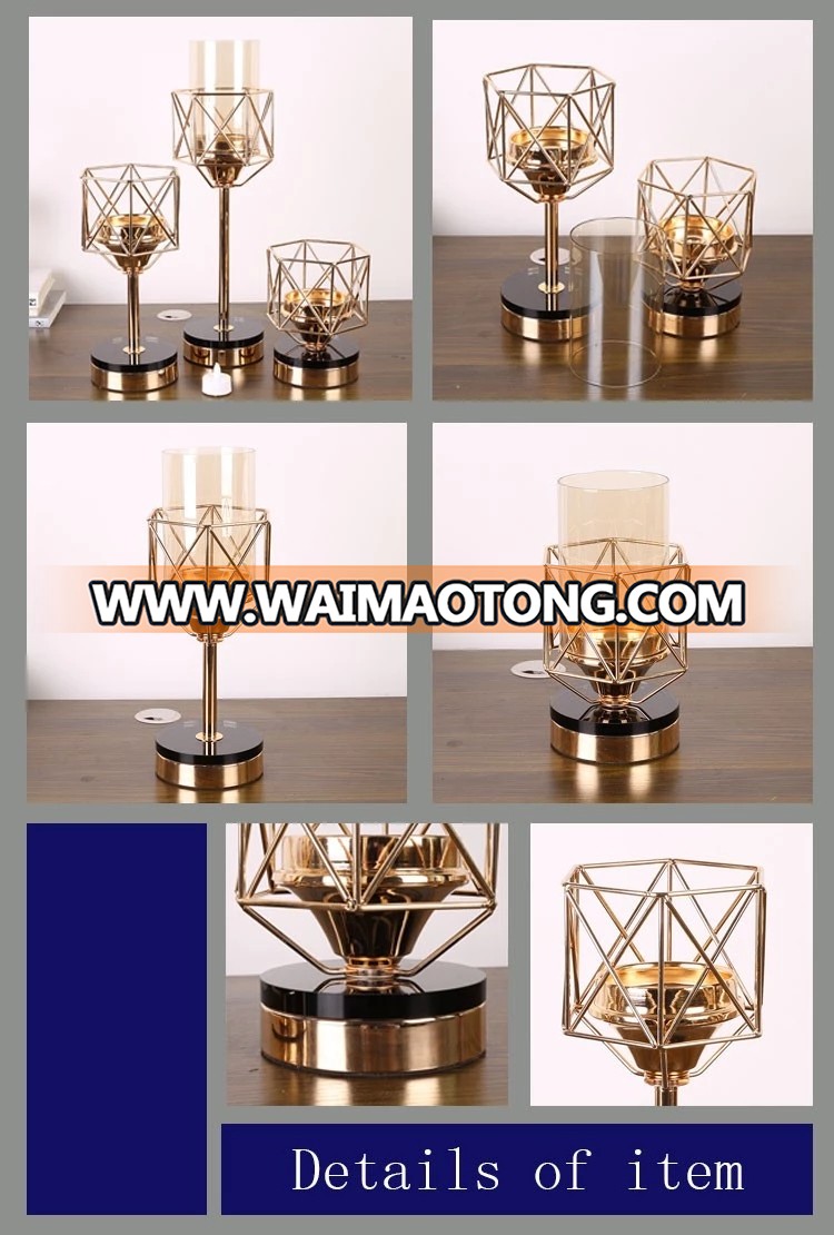 NO H007 Classical unique tall golden candle holder for desk decoration