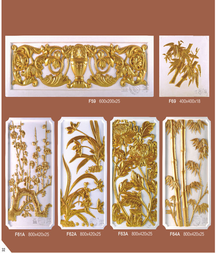 Coloured interior decoration golden gypsum relief