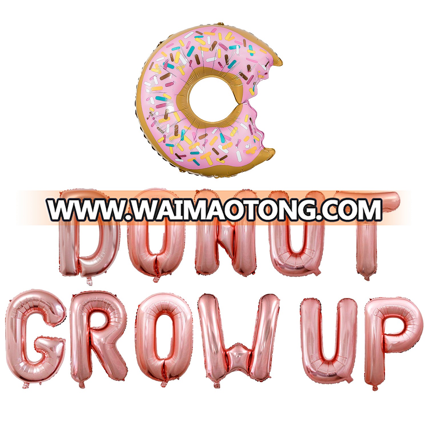 Aluminum Balloon Set for Hawaii's 16-inch Rose Gold Donut Grow Up Birthday Party