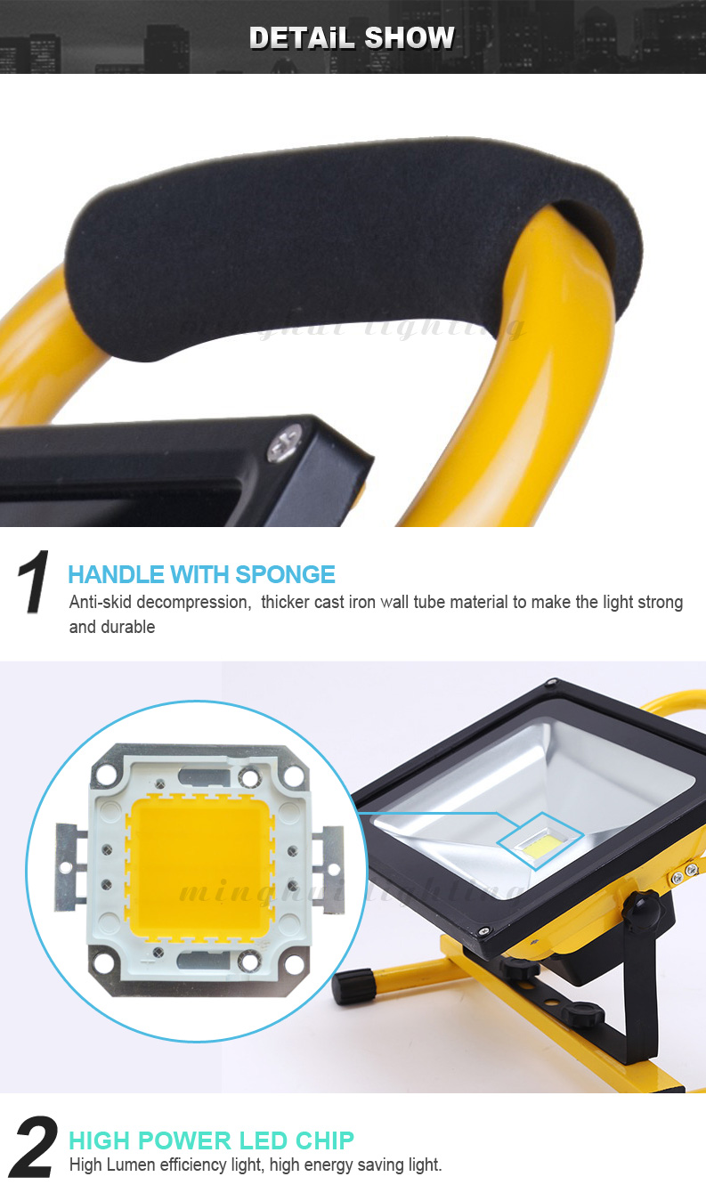 led rechargeable work light with tripod 50w portable led flood light 10w 100w