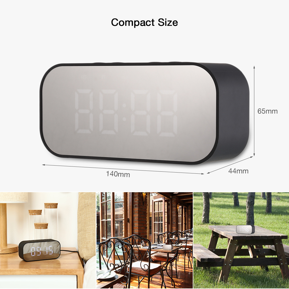 Portable Mirror LED display time wireless Handsfree call vibrant usb alarm clock speakers