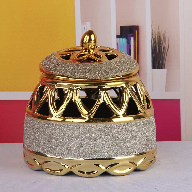 islamic ceramic golden frosted decorative storage jar for wedding decor