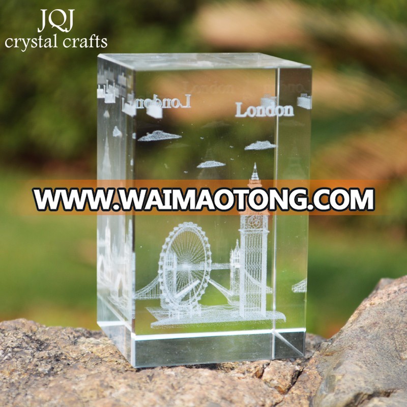 3D laser etched glass block crystal custom LONDON TOWER design birthday present ,souvenir