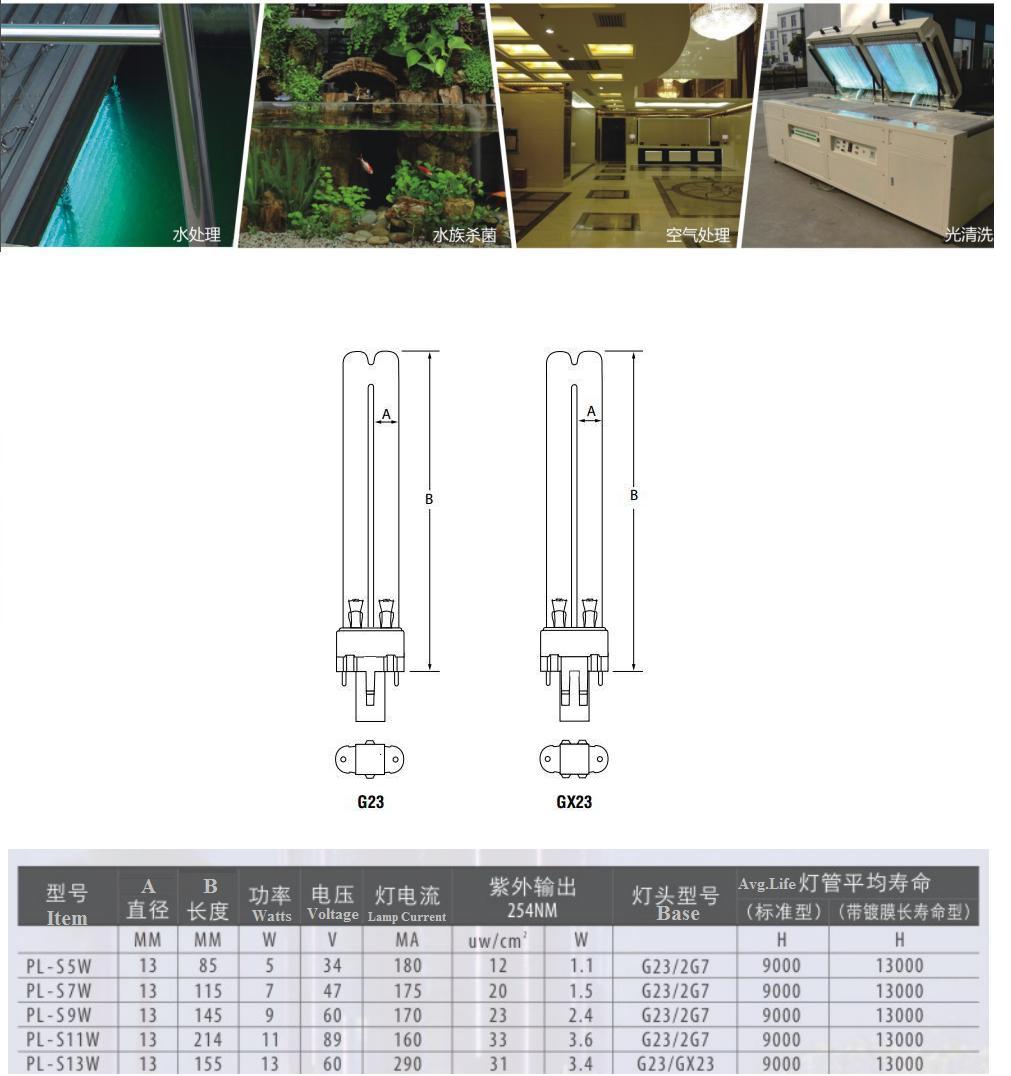 UV germicidal lamp PL-S5W 5Watts H tube G23 base