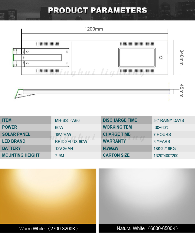 Smart Control All In One 60W Lora Solar Street Light with wifi Camera