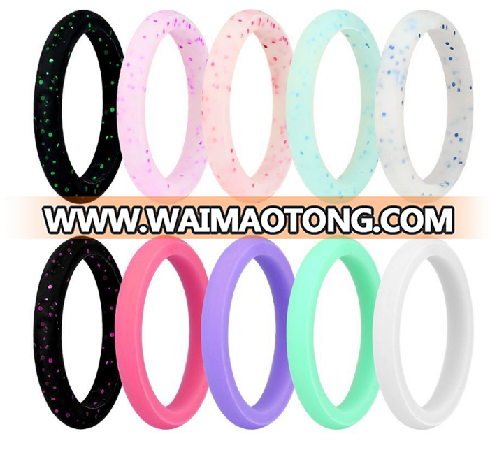 2.7mm width women silicone wedding band silicone ring shining ring