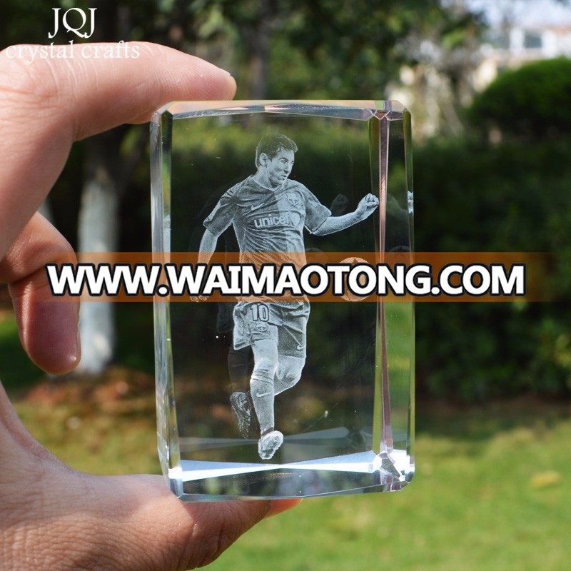 3D laser etched glass block crystal custom FOOTBALL design birthday present ,souvenir