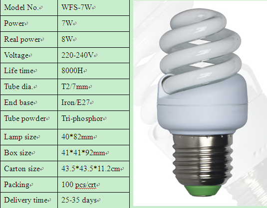 7w FULL spiral energy saving bulb 3000h 6000h full spiral cfl light circuit board parts light Bulb 220v