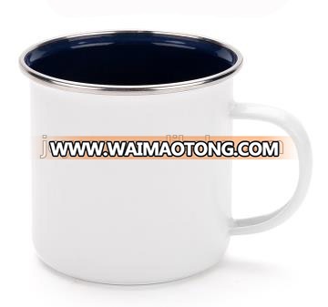 High Quality Stainless Steel Rim Enamelled Coffee Mug Customer logo printed metal cup