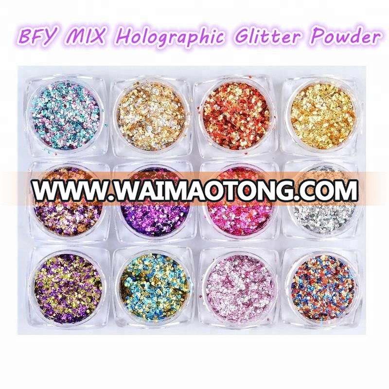 Hot sale Laser Cosmetic grade polyester mater chunky glitter powder for  Christmas Occasion Decoration