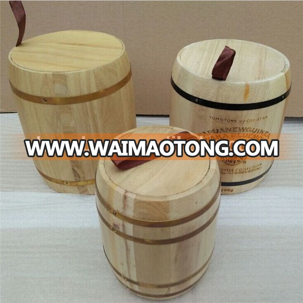 Disposable Wood Keg Barrel Cylinder Packaging Holder Box with Hinged Lid for Tea Tin