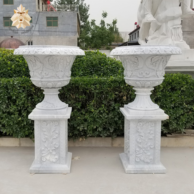 Wholesale carving luxury garden products white marble vase in stock NTMV-062Y