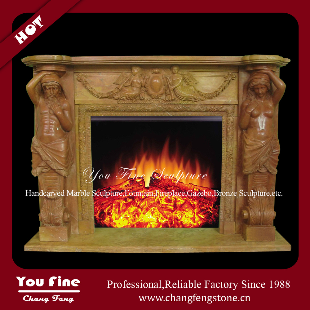 Modern Carved Yellow Marble Fireplace