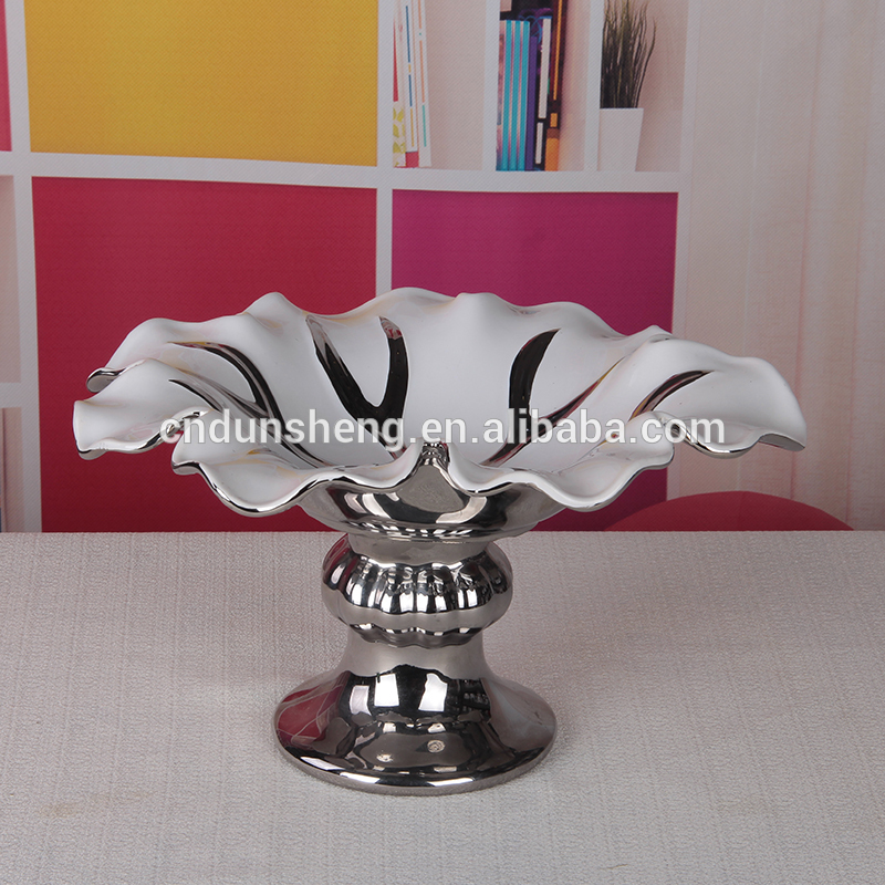 ceramic silver lotus leaf shaped fruit bowl with stand