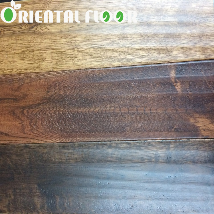 Handscraped solid birch wood flooring